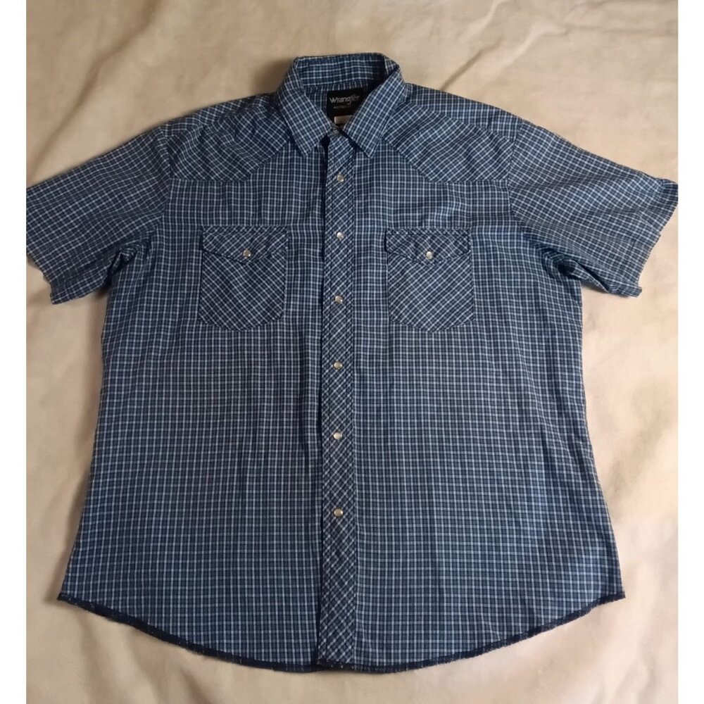 Vintage Y2K Wrangler Pearl Snap Western Shirt XL Plaid Cowboy Rodeo Diagonal